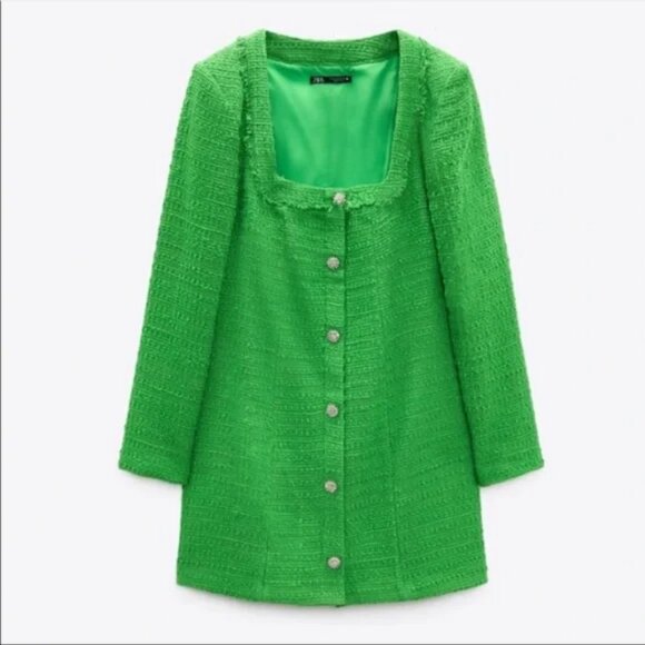 NWOT ZARA Textured Weave Boucle Dress with Jeweled Buttons size M - Picture 7 of 9